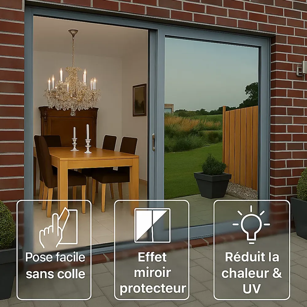Ambiance Sticker Film adhésif miroir privatif pour fenêtre au mètre - Anti-Regard Anti-UV Anti-Chaleur - 90cmx4m- Film Occultant Pour Vitrage