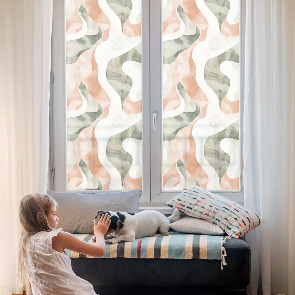 Wallfluent Film Ddépoli Autoadhésif 200x146 cm d'Intimité pour Fenêtre Rayures Vagues Colorées 1 rol.- Film Occultant Pour Vitrage