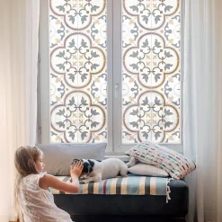 Wallfluent Film Ddépoli Autoadhésif 200x100 cm d'Intimité pour Fenêtre Rayures Ornements Carrelés 1 rol.- Film Occultant Pour Vitrage