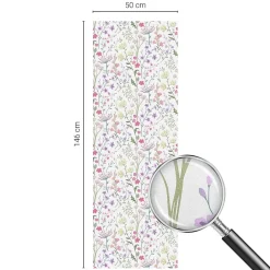Wallfluent Film dépoli blanc adhésif 50x146 cm d'Intimité pour Fenêtre Rayures Prairie Fleurie 1 rol.- Film Occultant Pour Vitrage