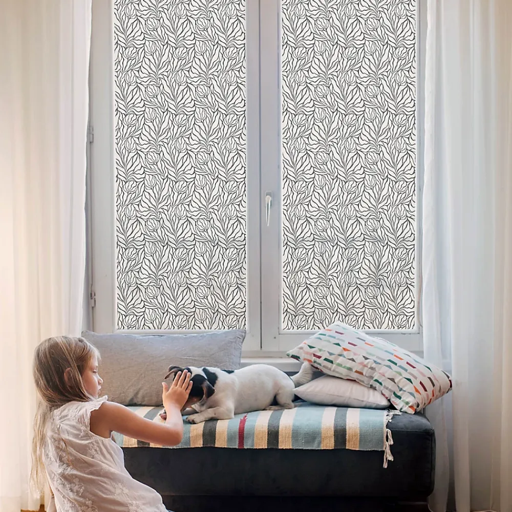Wallfluent Film dépoli blanc adhésif 200x100 cm décoratif vitrail Feuilles Fleurs 1 rol.- Film Occultant Pour Vitrage