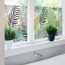 Ambiance Sticker Film Fenêtre Anti Regard Occultant - FEUILLES DE PALMIER CHIC - Stickers pour Vitres & Porte de Douche - 40x200cm- Film Occultant Pour Vitrage