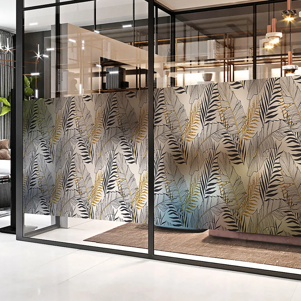 Ambiance Sticker Film Fenêtre Anti Regard Occultant - FEUILLES DE PALMIER CHIC - Stickers pour Vitres & Porte de Douche - 40x200cm- Film Occultant Pour Vitrage