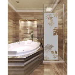 Ambiance Sticker Film Fenêtre Anti Regard Occultant - FEUILLES EXOTIQUES - Stickers Autocollant Brise-Vue pour Vitre & Porte de Douche - 185x55cm- Film Occultant Pour Vitrage