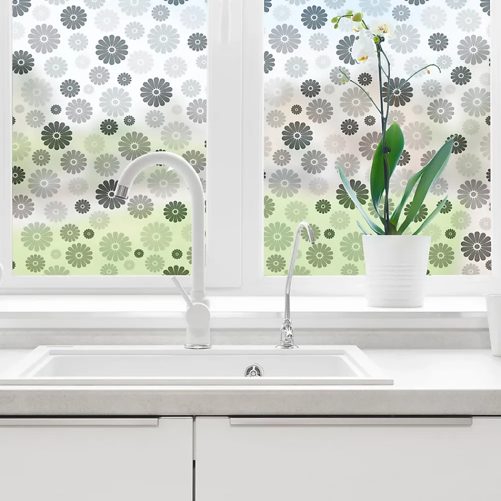 Ambiance Sticker Film Fenêtre Anti Regard Occultant - FLEURS NUANCES DE GRIS - Stickers pour Vitres & Porte de Douche - 40x100cm- Film Occultant Pour Vitrage