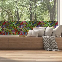 Ambiance Sticker Film Fenêtre Anti Regard Occultant - VITRAIL MULTICOLOR - Stickers pour Vitres & Porte de Douche - 40x100cm- Film Occultant Pour Vitrage
