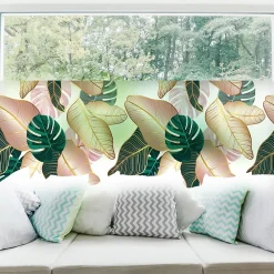 Ambiance Sticker Film Fenêtre Anti Regard Occultant - FEUILLES TROPICALES - Stickers pour Vitres & Porte de Douche - 40x100cm- Film Occultant Pour Vitrage