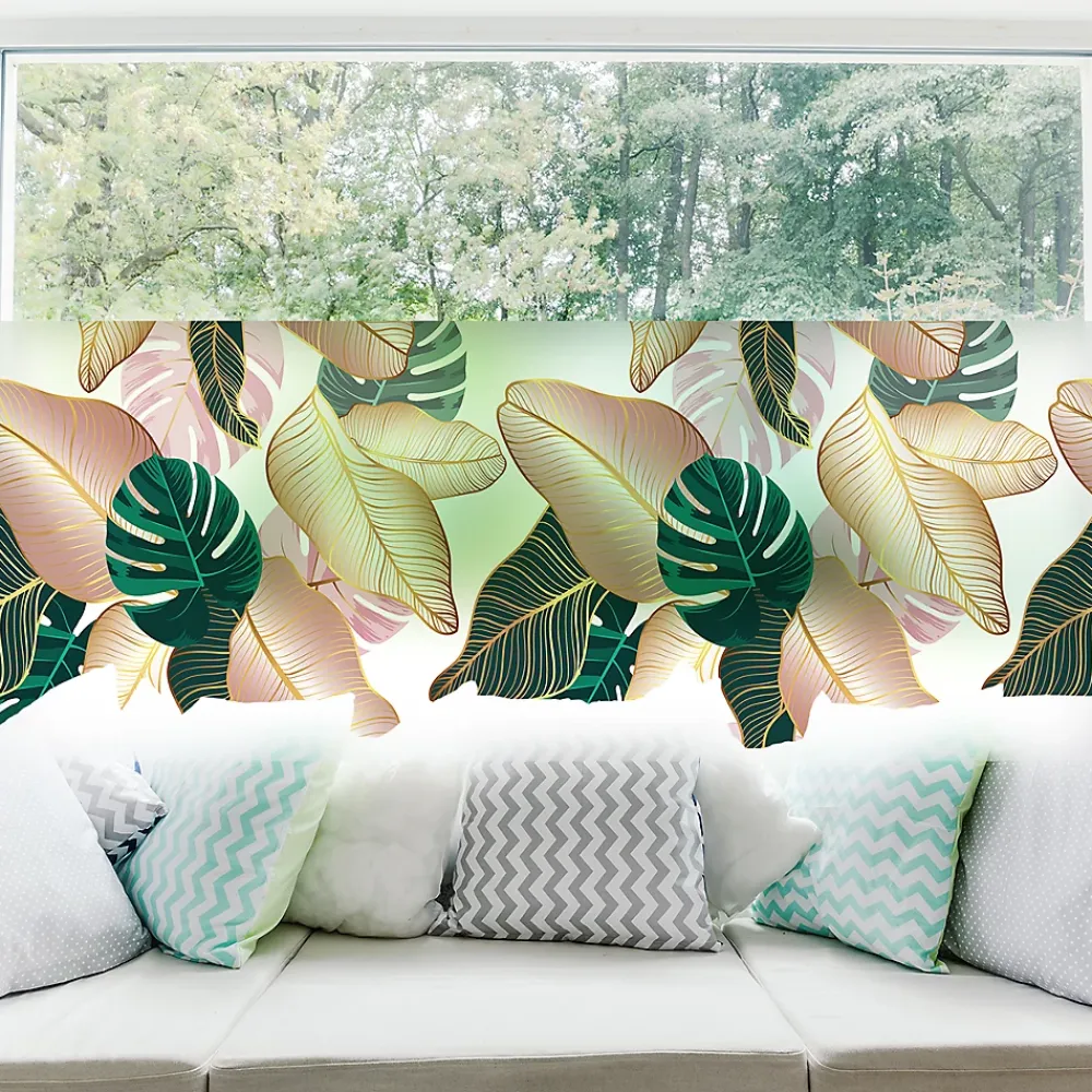 Ambiance Sticker Film Fenêtre Anti Regard Occultant - FEUILLES TROPICALES - Stickers pour Vitres & Porte de Douche - 40x100cm- Film Occultant Pour Vitrage