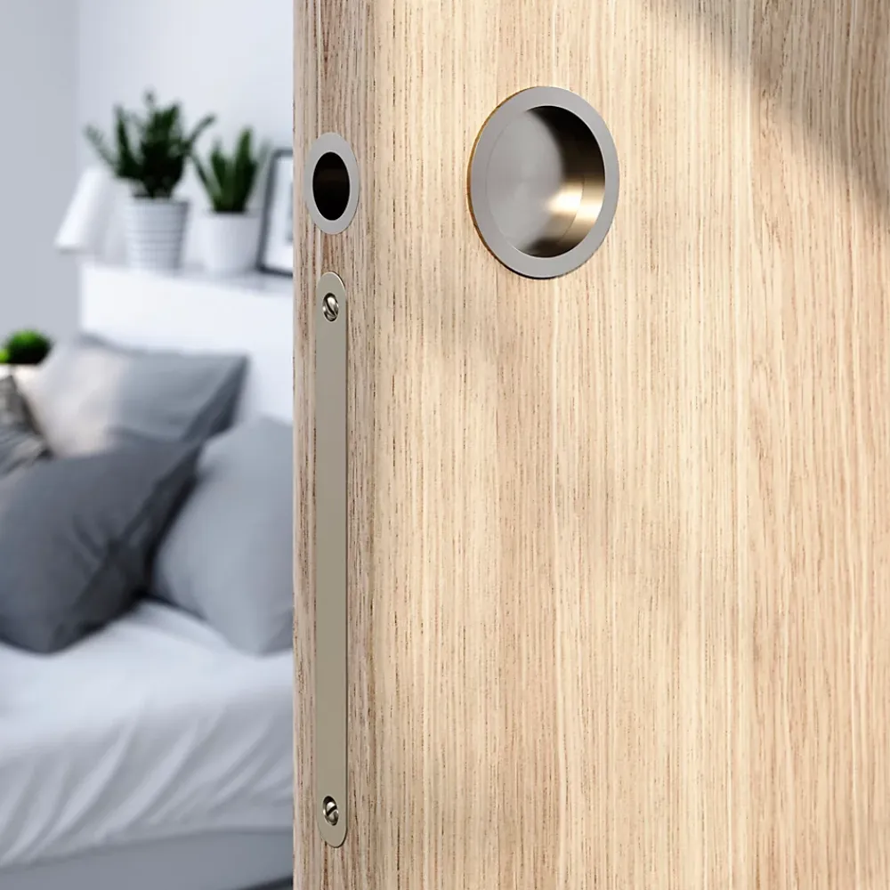 GoodHome Galandage rond à visser Minzh effet nickel satin gris Ø55mm- Poignée De Porte