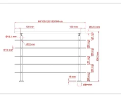 AICA Sanitaire Garde-corps avec main courante, 100cm, en acier inoxydable 304, garde-corps avec 5 traverses, pour intérieur et extérieur- Accessoire D'Escalier