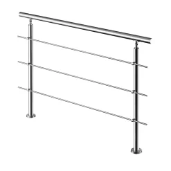 AICA Sanitaire Accessoire D'Escalier<Garde-corps avec main courante, 180cm, en acier inoxydable 304, garde-corps avec 3 traverses, pour intérieur et extérieur