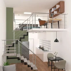 AICA Sanitaire Accessoire D'Escalier<Garde-corps avec main courante, 180cm, en acier inoxydable 304, garde-corps avec 3 traverses, pour intérieur et extérieur