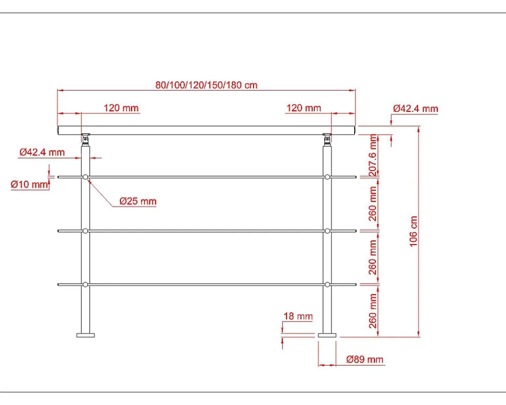 AICA Sanitaire Garde-corps 80cm avec main courante, en acier inoxydable 201, pour intérieur et extérieur, garde-corps avec 3 traverses- Accessoire D'Escalier