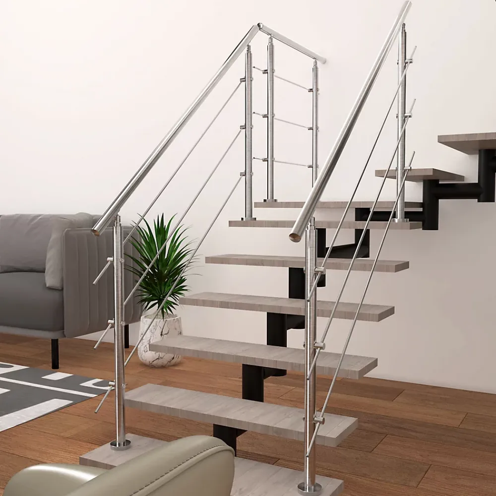 AICA Sanitaire Garde-corps 80cm avec main courante, en acier inoxydable 201, pour intérieur et extérieur, garde-corps avec 3 traverses- Accessoire D'Escalier