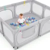 Giantex Barrière De Sécurité<Grand Parc Bébé Centre Activités Base Antidérapante Paroi en Maille Respirante Portes Zippées 50 Balles Océaniques Gris