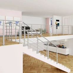 Grand Verre Garde-Corps, Balustrade<Kit Rambarde 2ml garde-corps avec 5 traverses fixation à plat en aluminium Gris mat