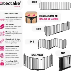 Tectake Grille de protection pour cheminée, barrière de sécurité enfant bébé- Barrière De Sécurité