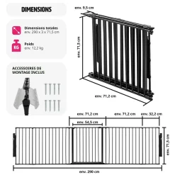 Tectake Grille de protection pour cheminée, barrière de sécurité enfant bébé- Barrière De Sécurité