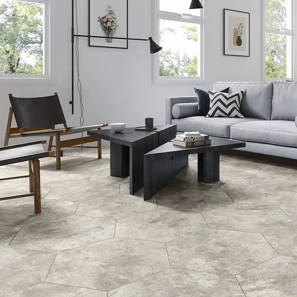 Lux Mosaic Grès Cérame Premium Format 56x48,5 Intérieur/Extérieur Arlet Taupe Hexagonal Effet Travertin- Carrelage Extérieur Et Terrasse