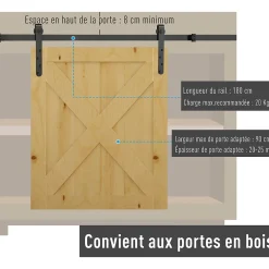 Homcom Kit de porte coulissante système galandage avec porte épaisseur 20-25 mm largeur max. 0,9 m charge max. 20 Kg acier noir- Porte Coulissante