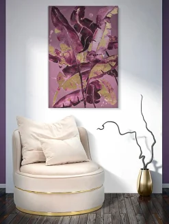Mauro Ferretti Impression sur toile violet feuilles cm 80x3x120- Panneau Tasseau Bois