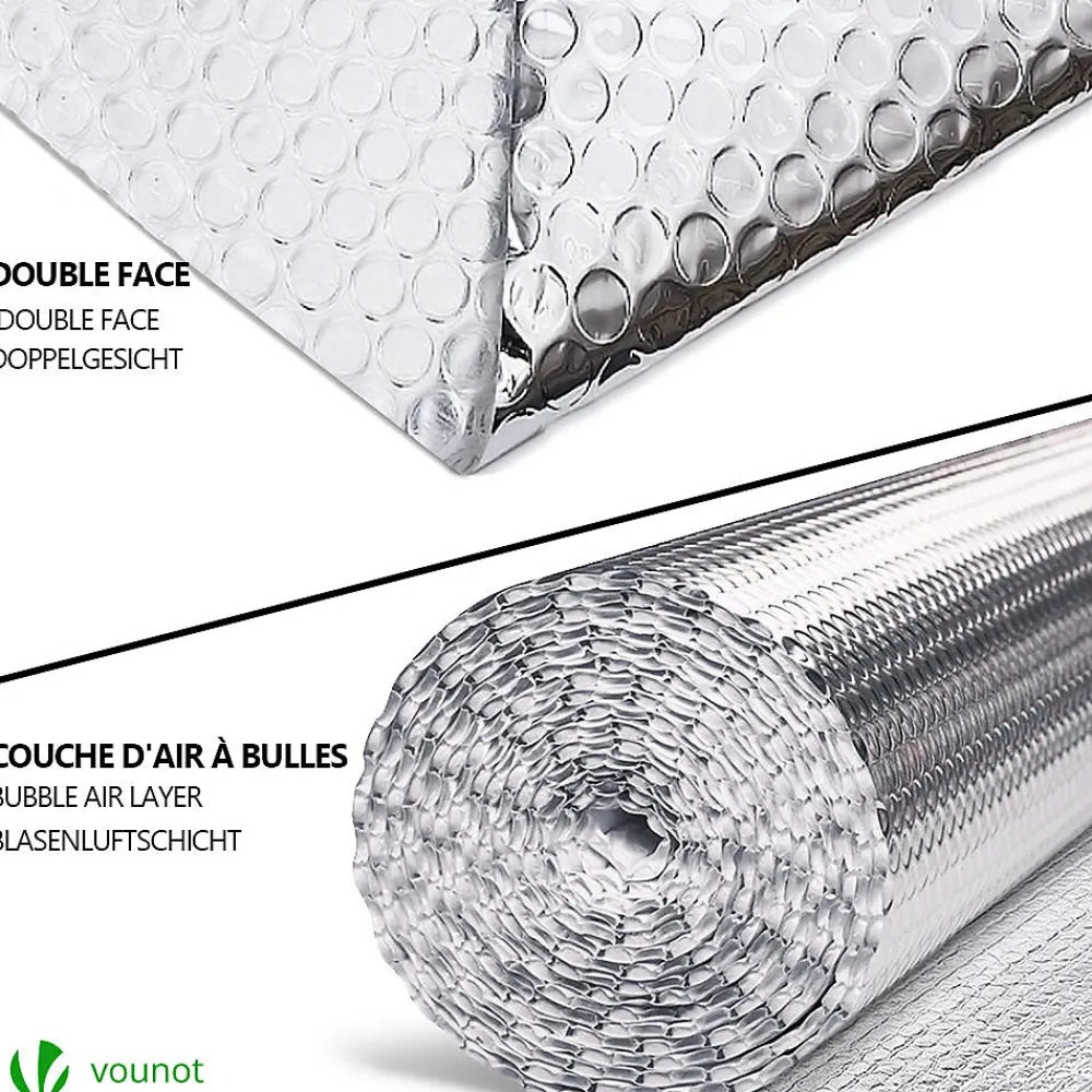 Vounot Isolant thermique a bulle double couche aluminium radiateur reflecteur 1x10m- Accessoire Pour Fenêtre
