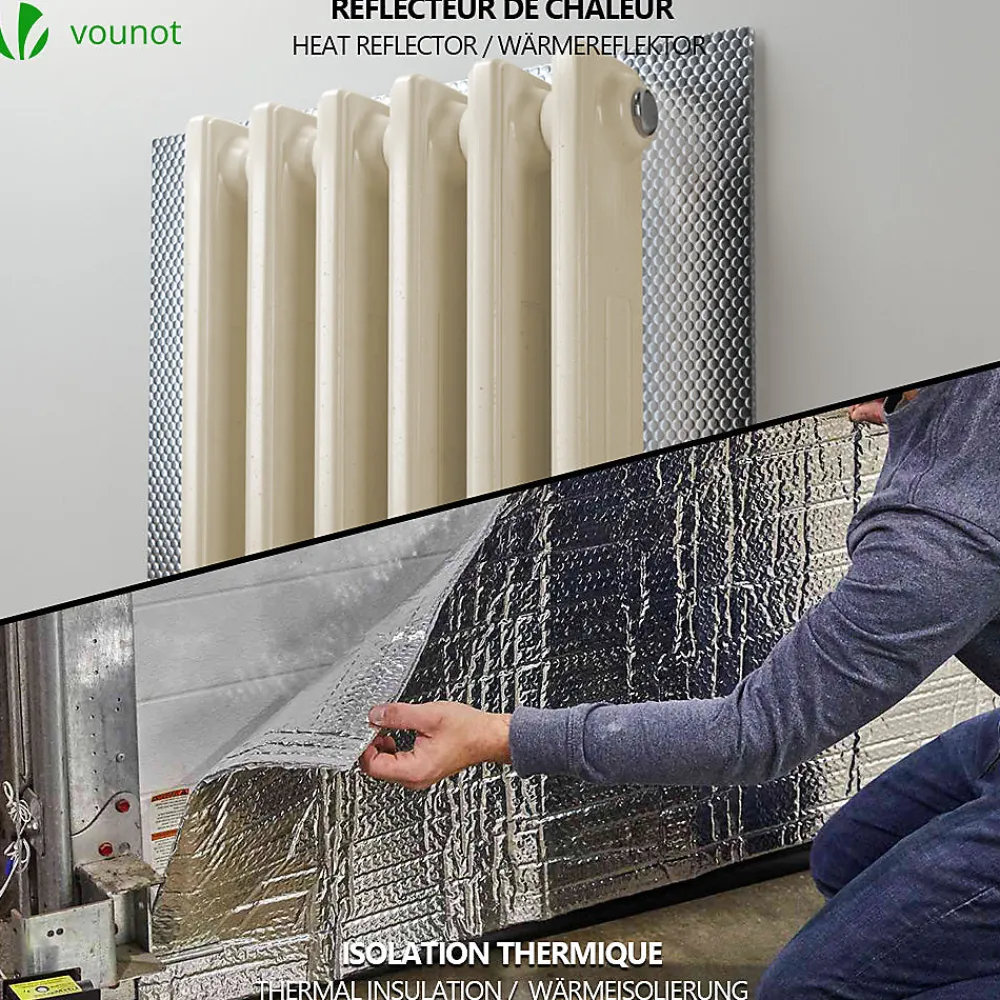 Vounot Isolant thermique a bulle double couche aluminium radiateur reflecteur 1x10m- Accessoire Pour Fenêtre