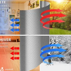 Vounot Isolant thermique a bulle double couche aluminium radiateur reflecteur 1x10m- Accessoire Pour Fenêtre