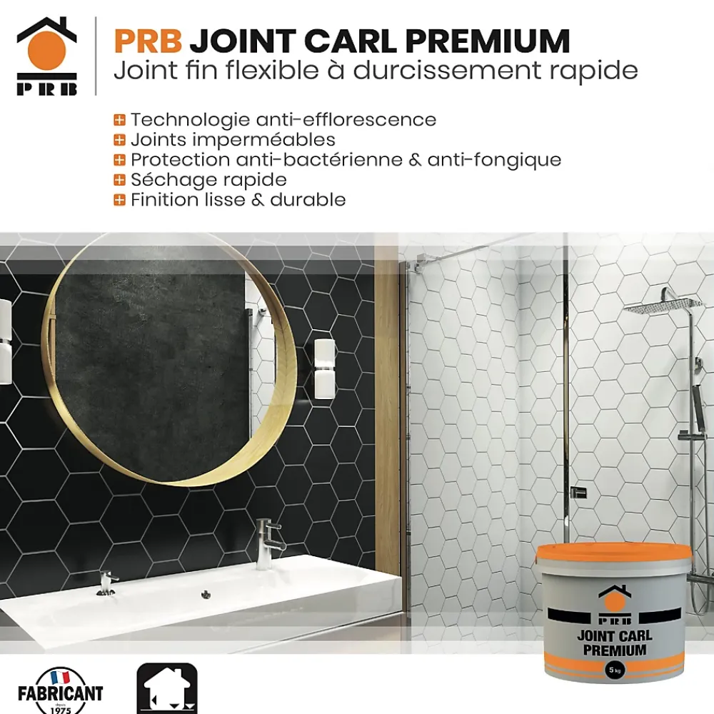 Prb Joint Carrelage Premium A16 Gris Clair 5kg - Joint Fin Amélioré Souple pour Murs et Sols Intérieur/Extérieur - Haute Résistance- Joint Carrelage Sol