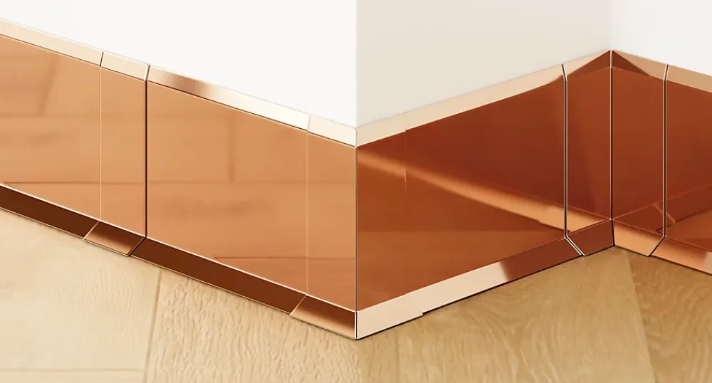 Ilcom Joint FI en acier inoxydable pour plinthe Cuivre poli - 60mm x 30mm x 12mm- Plinthe Pour Parquet Et Stratifié