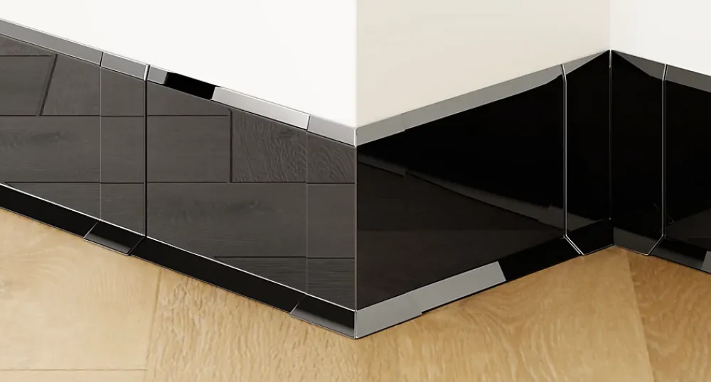 Ilcom Joint FI en acier inoxydable pour plinthe Noir poli - 60mm x 30mm x 12mm- Plinthe Pour Parquet Et Stratifié