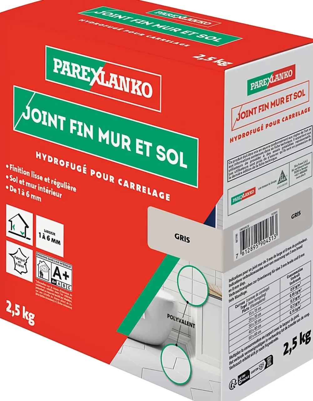 Parexlanko Joint Carrelage Sol|Joint Carrelage Mural<Joint fin pour carrelage mur et sol gris 2,5 kg