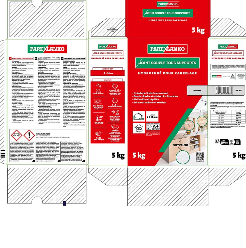 Parexlanko Joint souple tous supports brume 5 kg- Joint Carrelage Sol|Joint Carrelage Mural
