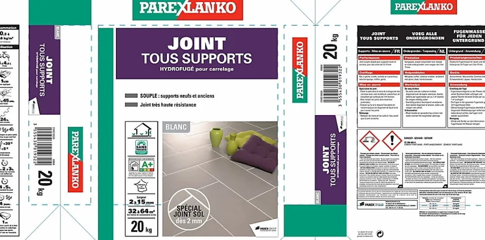 Parexlanko Joint Carrelage Sol<Joint tous supports 20 kg blanc