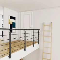 Saniland Kit Balustrade 1ml garde-corps avec 5 barreaux fixation latérale en aluminium noir mat- Garde-Corps, Balustrade