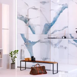 Kobert-in Panneau Mural De Salle De Bains<Kit de 2 Panneaux d'Habillage Décoratif Mural Douche, L120xl120x0.4 cm, finition bleu, Calacatta BLUE KOBERTIN