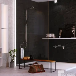 Kobert-in Panneau Mural De Salle De Bains<Kit de 2 Panneaux d'Habillage Décoratif Mural Douche, L120xl120x0.4 cm, finition finition pierre noire, Manson KOBERTIN