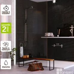 Kobert-in Panneau Mural De Salle De Bains<Kit de 2 Panneaux d'Habillage Décoratif Mural Douche, L120xl120x0.4 cm, finition finition pierre noire, Manson KOBERTIN