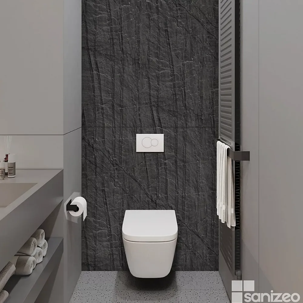 Kobert-in Panneau Mural De Salle De Bains<Kit de 2 Panneaux d'Habillage Décoratif Mural Douche, L120xl120x0.4 cm, finition finition pierre noire, Manson KOBERTIN