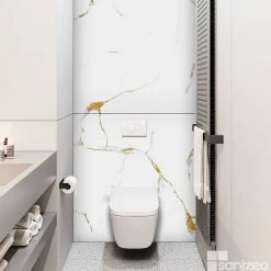 Kobert-in Kit de 2 Panneaux d'Habillage Décoratif Mural Douche, L120xl120x0.4 cm, finition doré, Calacatta GOLD KOBERTIN- Panneau Mural De Salle De Bains