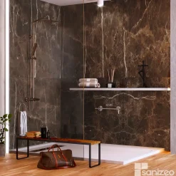 Kobert-in Kit de 2 Panneaux d'Habillage Décoratif Mural Douche, L120xl120x0.4 cm, finition marbre marron, Emperador KOBERTIN- Panneau Mural De Salle De Bains