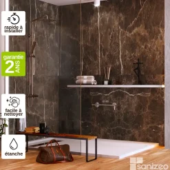 Kobert-in Kit de 2 Panneaux d'Habillage Décoratif Mural Douche, L120xl120x0.4 cm, finition marbre marron, Emperador KOBERTIN- Panneau Mural De Salle De Bains