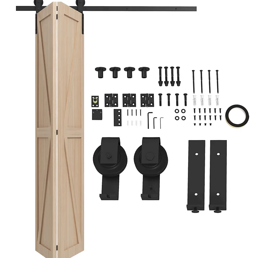 Homcom Porte Coulissante<Kit de porte coulissante compatible porte ép. 40-55 mm longueur rail 1,52 m charge max. 90 Kg acier au carbone noir