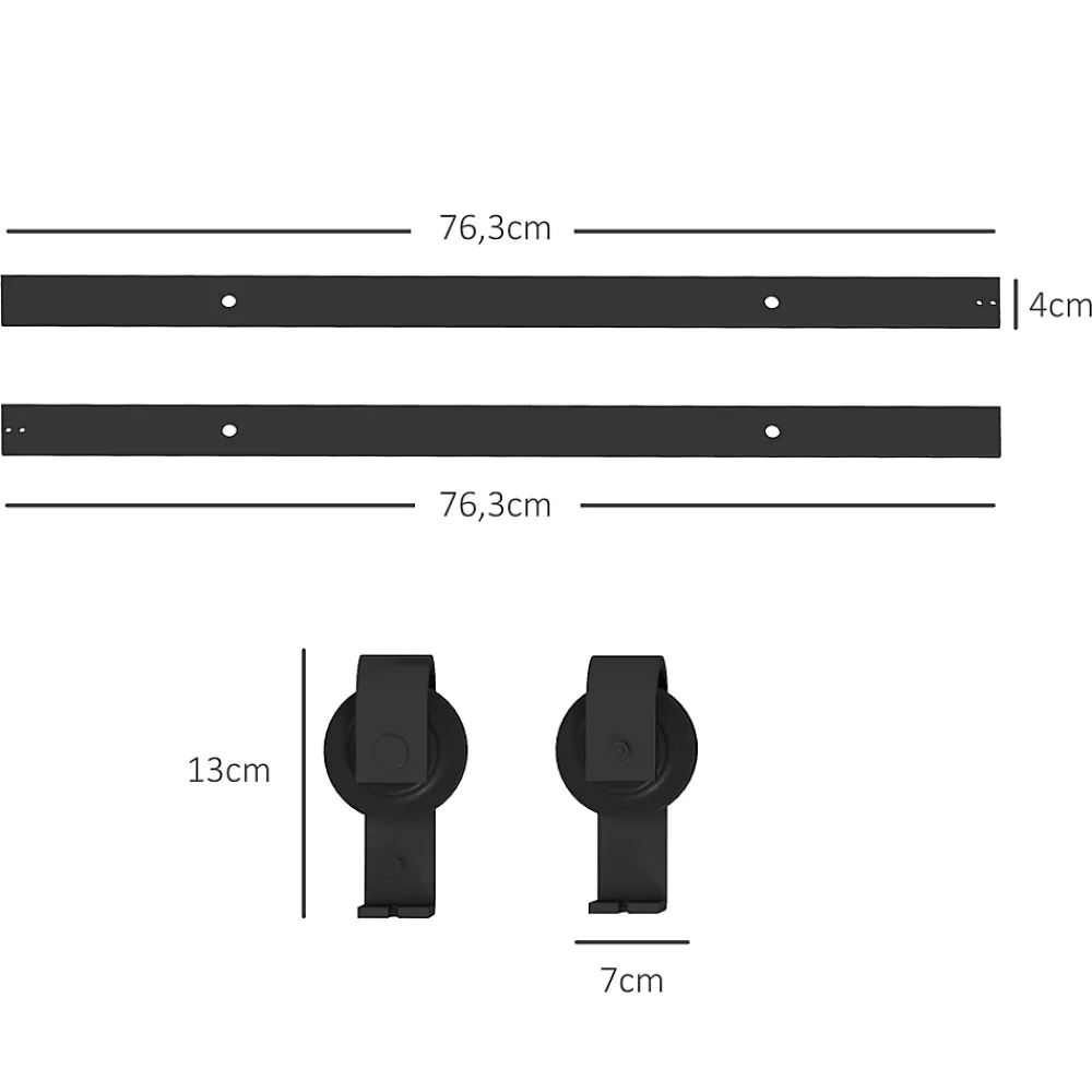 Homcom Porte Coulissante<Kit de porte coulissante compatible porte ép. 40-55 mm longueur rail 1,52 m charge max. 90 Kg acier au carbone noir