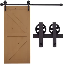 Homcom Kit de porte coulissante compatible porte ép. 35-45 ou 40-45 mm longueur rail 1,83 m charge max. 100 Kg acier brun- Porte Coulissante