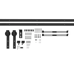 HOMCOM Kit de porte coulissante système galandage pour porte ép. 40-55 mm longueur rail 2,44 m charge max. 90 Kg acier au carbone noir- Porte Coulissante