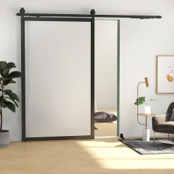 HOMCOM Kit de porte coulissante système galandage pour porte ép. 40-55 mm longueur rail 2,44 m charge max. 90 Kg acier au carbone noir- Porte Coulissante