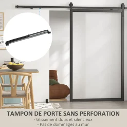 HOMCOM Kit de porte coulissante système galandage pour porte ép. 40-55 mm longueur rail 2,44 m charge max. 90 Kg acier au carbone noir- Porte Coulissante