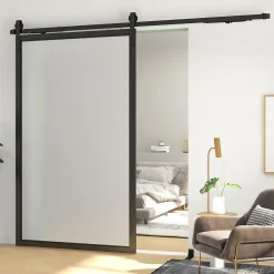 HOMCOM Kit de porte coulissante système galandage pour porte ép. 40-55 mm longueur rail 2,44 m charge max. 90 Kg acier au carbone noir- Porte Coulissante
