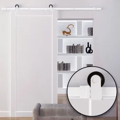 Homcom Porte Coulissante<Kit de porte coulissante compatibilité porte épaisseur 35-45 ou 40-45 mm longueur rail 1,83 m charge max. 100 Kg acier blanc